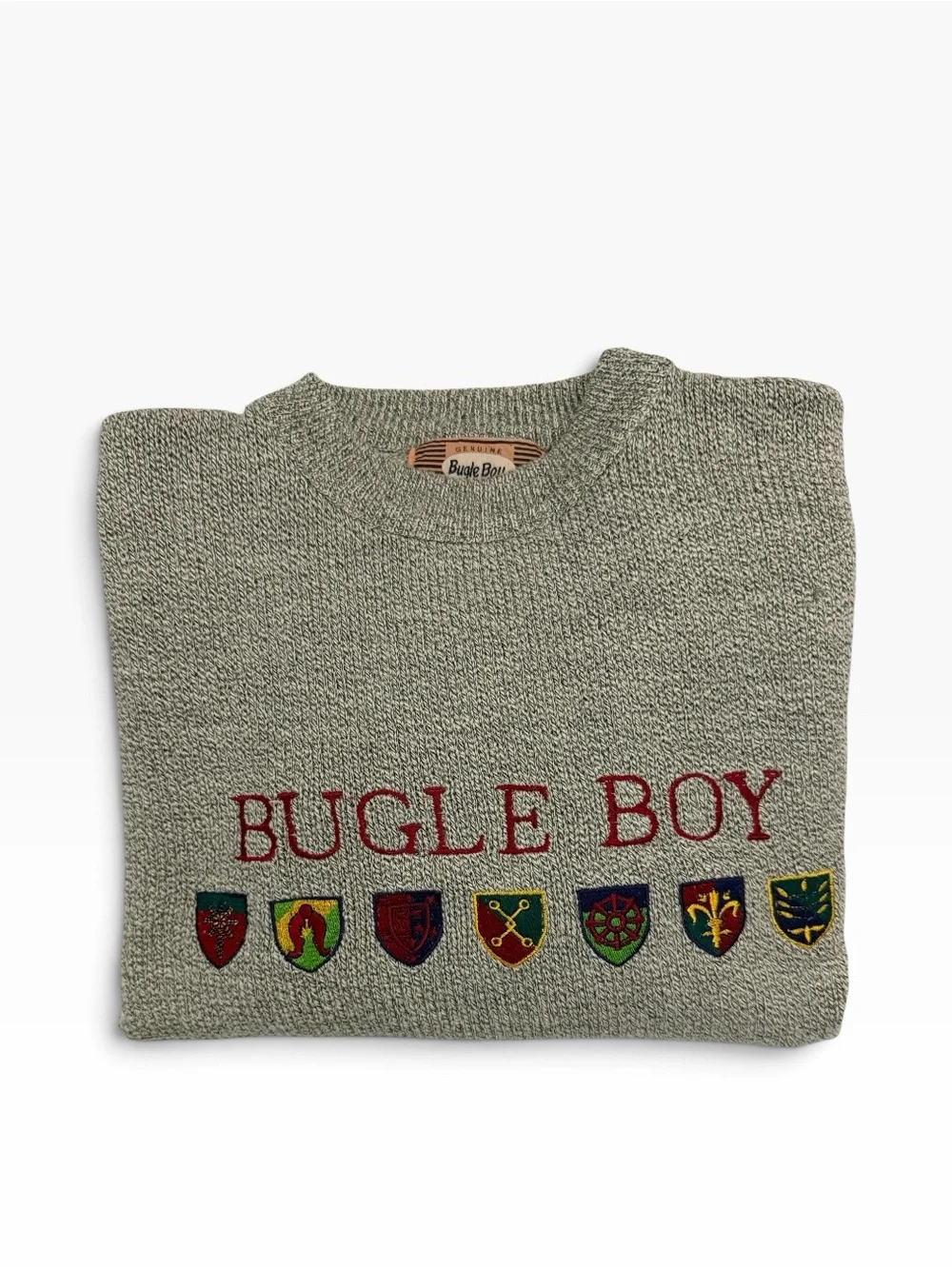 Vintage Bugle Boy Men's Gray Logo Crewneck Sweater